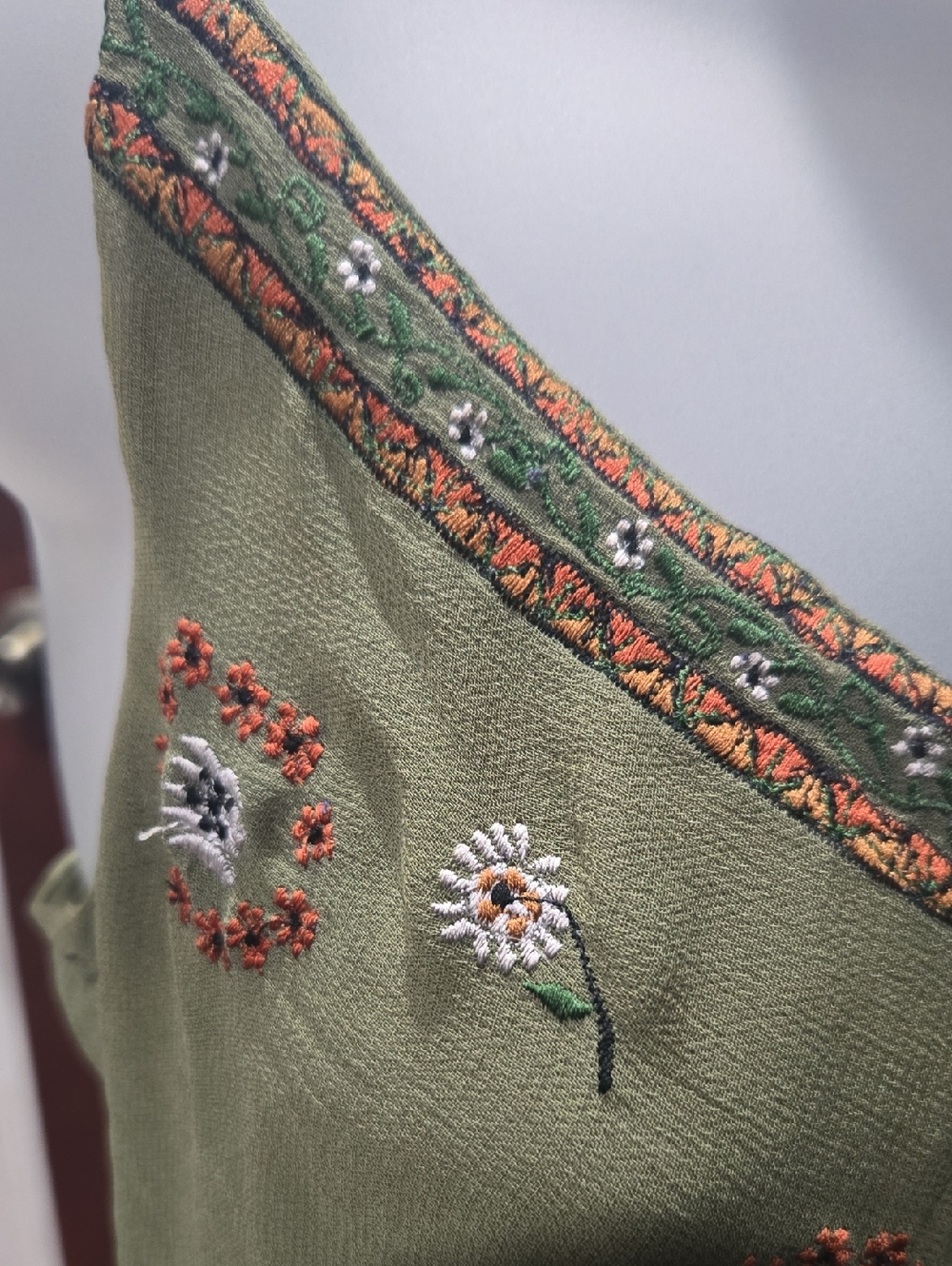 Embroidered Olive Green Dress - Medium - Picture 3 of 9